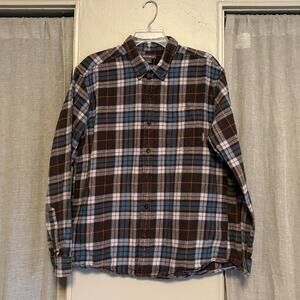Eddie Bauer Plaid Flannel Shirt | L | Brown & Blue | Classic Fit
